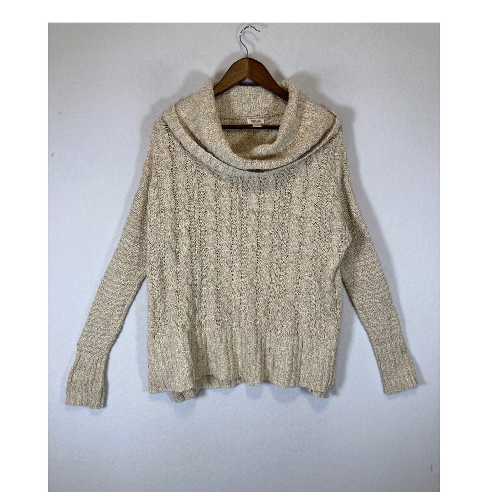 Cozy Neutral Mossimo Women Large Oatmeal Cable Knit Cowl Neck Relaxed‎ Sweater